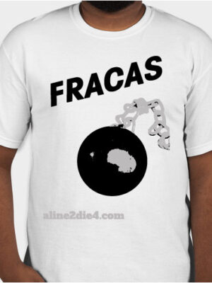 Men's fit t-shirt with 'Fracas' book cover art on a white shirt.