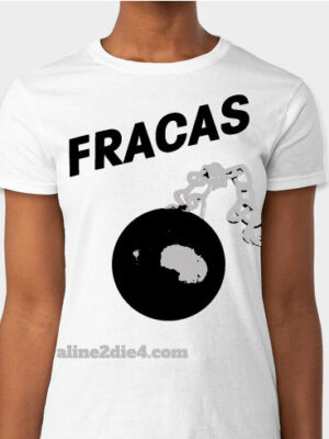 Women's fit t-shirt with 'Fracas' book cover art on a white shirt.